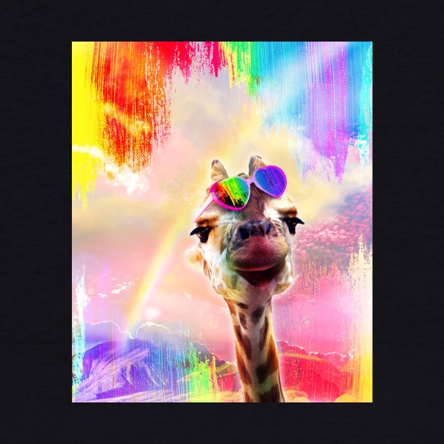 Rainbow Giraffe Wearing Love Heart Glasses by Random Galaxy